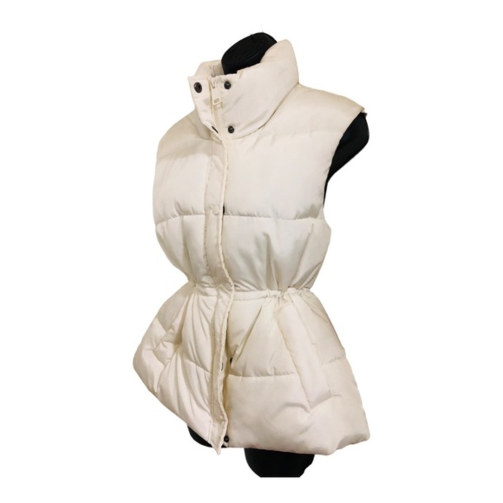 puffy insulated cream ecru quilted sleeveless winter ski vest size Small new‎